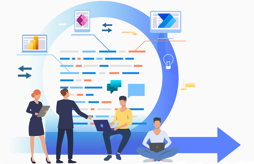 Concept d'automatisation avec des icônes de flux et de données sur un bureau